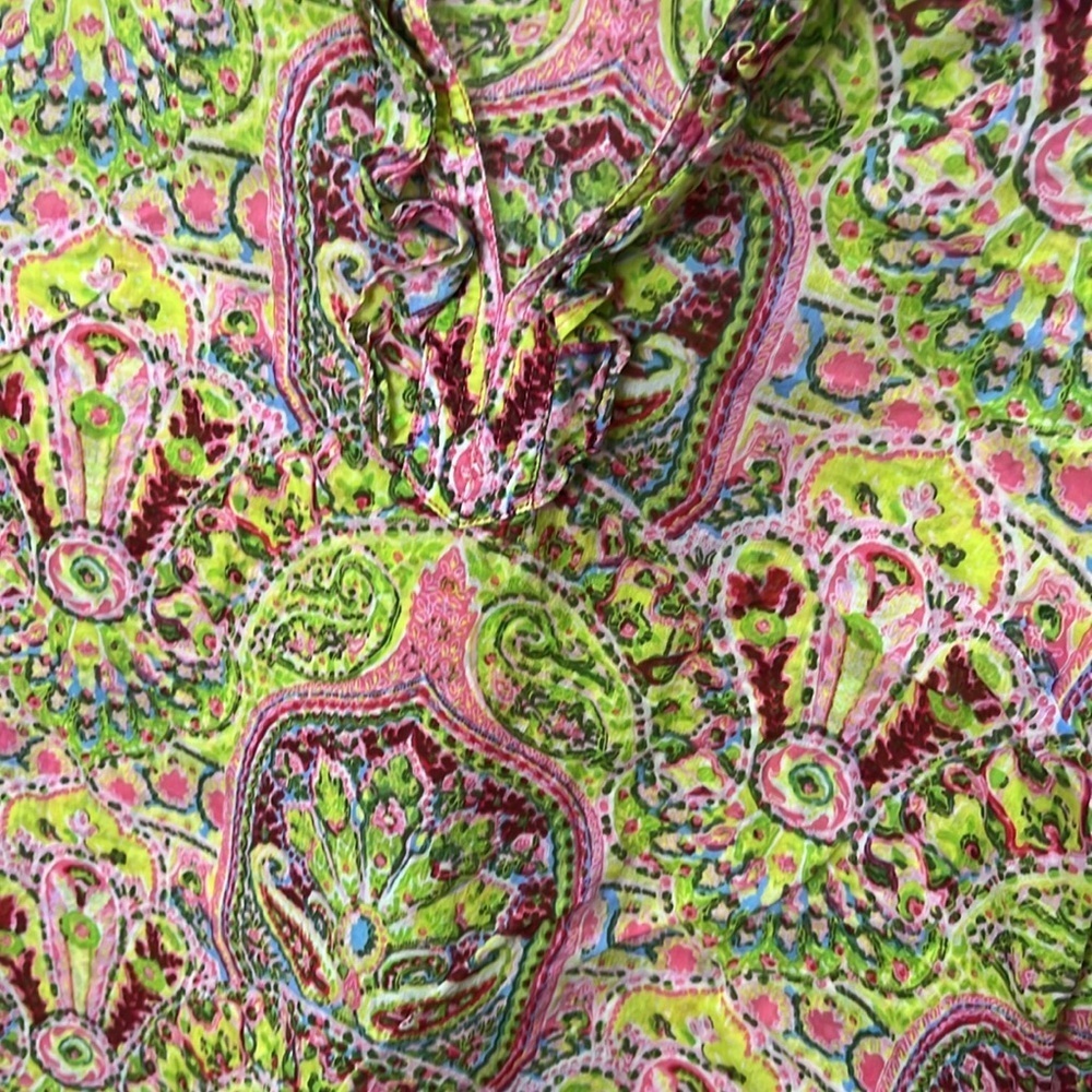 Talbots bright print popover blouse Yellow Pink Medium - Picture 3 of 5